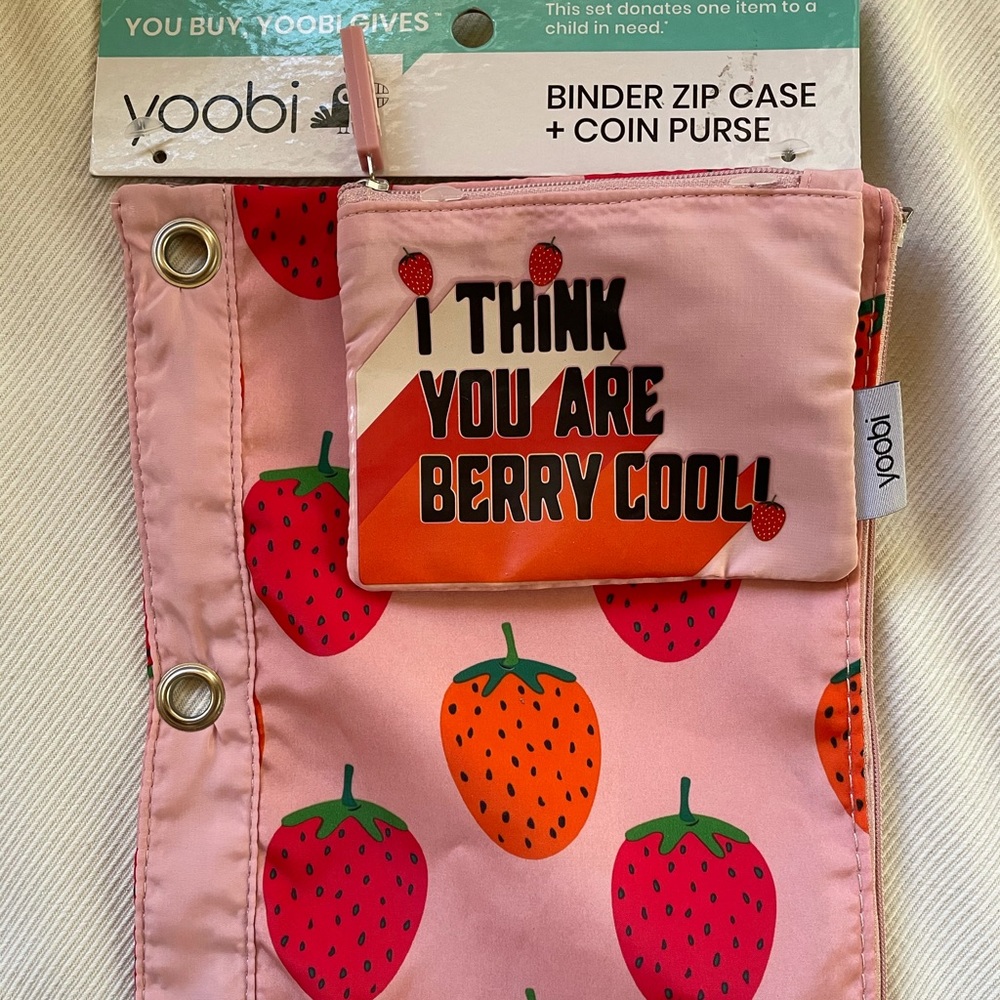 “I Think You Are Berry Cool” Pair of Strawberry fashion Yoobi Zip Pouches